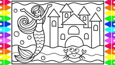 简笔画画美人鱼大海城堡等涂上颜色非常漂亮小朋友都喜欢
