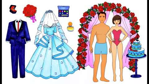 纸动画:娃娃们举行沙滩婚礼,最好的婚纱手工纸工艺品