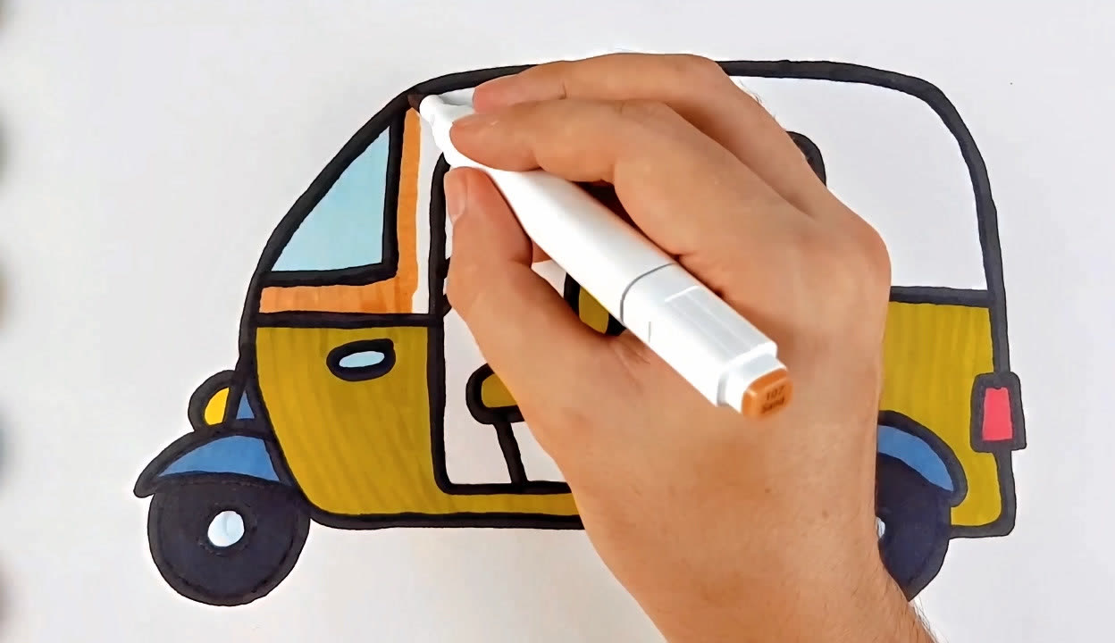 儿童绘画教程人力三轮车简笔画