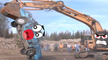 搞笑涂鸦：超级挖掘机摧毁汽车，把涂鸦小车吊起来，欺负小车！