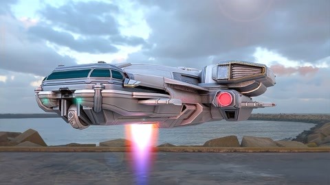 模拟未来我大型战斗飞船,携带粒子激光炮,可摧毁敌方坚固的堡垒