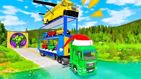 工程车儿童汽车动画片,超级大卡车遭到了坏蛋大脚车的阻截!